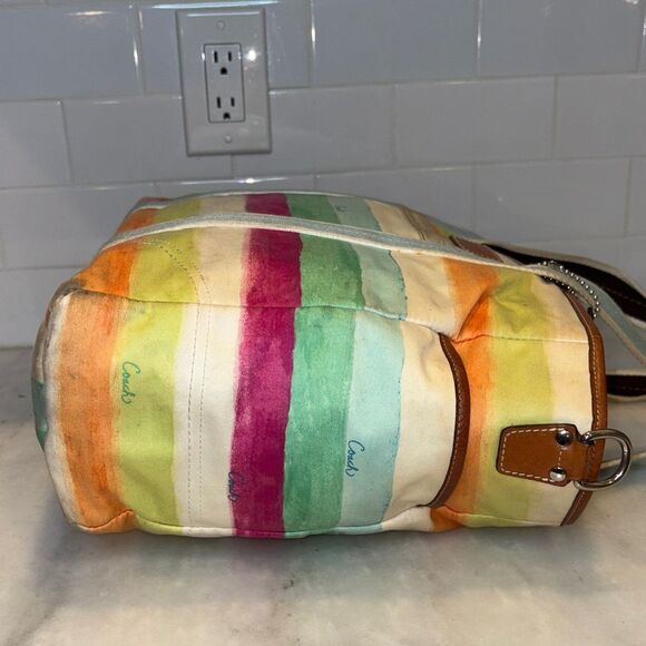 Coach Purse Handbag Hampton Stripe Watercolor Baby or Overnight Weekend Bag Tote - Picture 7 of 16